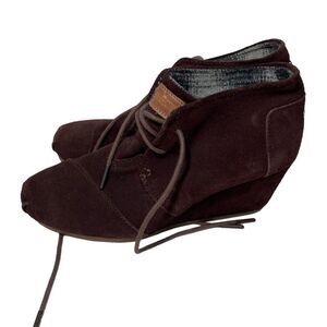 Toms Burgundy Wedge Heeled Ankle Booties